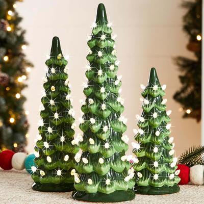 Weihnachtsdekorationen Baum LED Warm/Mehrfarbig Lichter Handbemalter Harz Weihnachtsbaum für Weihnachten Zuhause Tischplatte 20 25 30cm