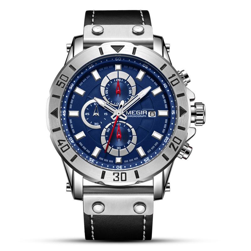 Watch Men'S Fashion Sports Three-Eye Timing Leather Versatile Men'S Quartz Watch 2081