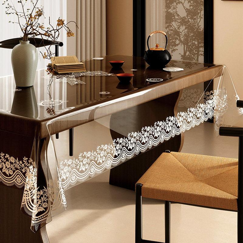 Transparent Printed Pattern Dining Table Cloth Waterproof Oil Resistant No-rinse Soft Glass Table Mat Heat-resistant Desktop Protective Pads