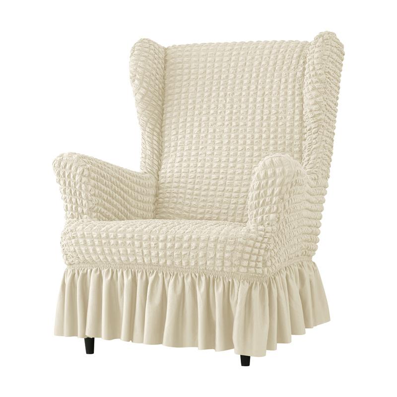 Seersucker Wing Chair Cover Solid Color King Armchair Slipcover Stretch Wingback Sofa Covers With Cushion Cover Home Decor
