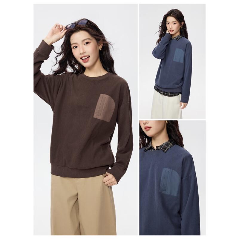 Giordano Women's Fleece Patchwork Pullover Sweatshirt