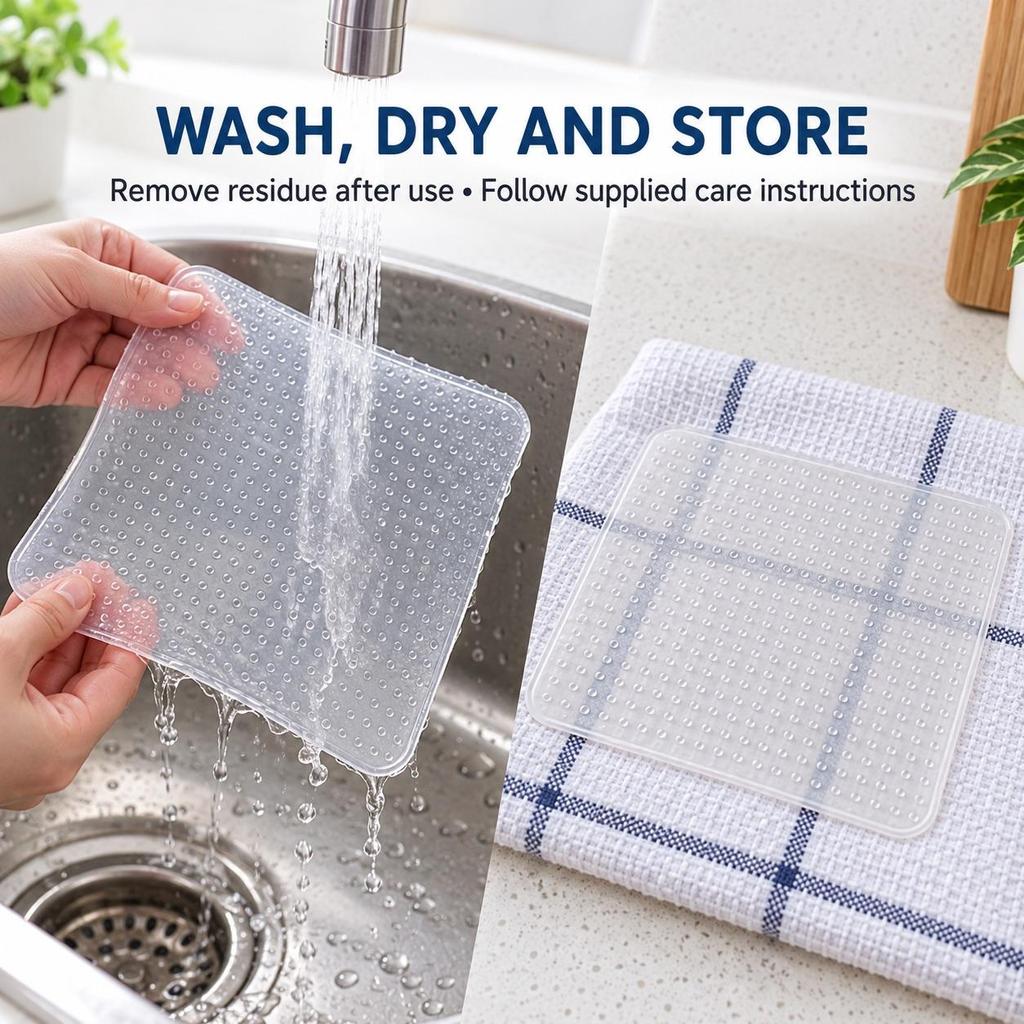 Clear Silicone Stretch Food Wrap, Square 10 / 15 / 20cm, 1 Piece