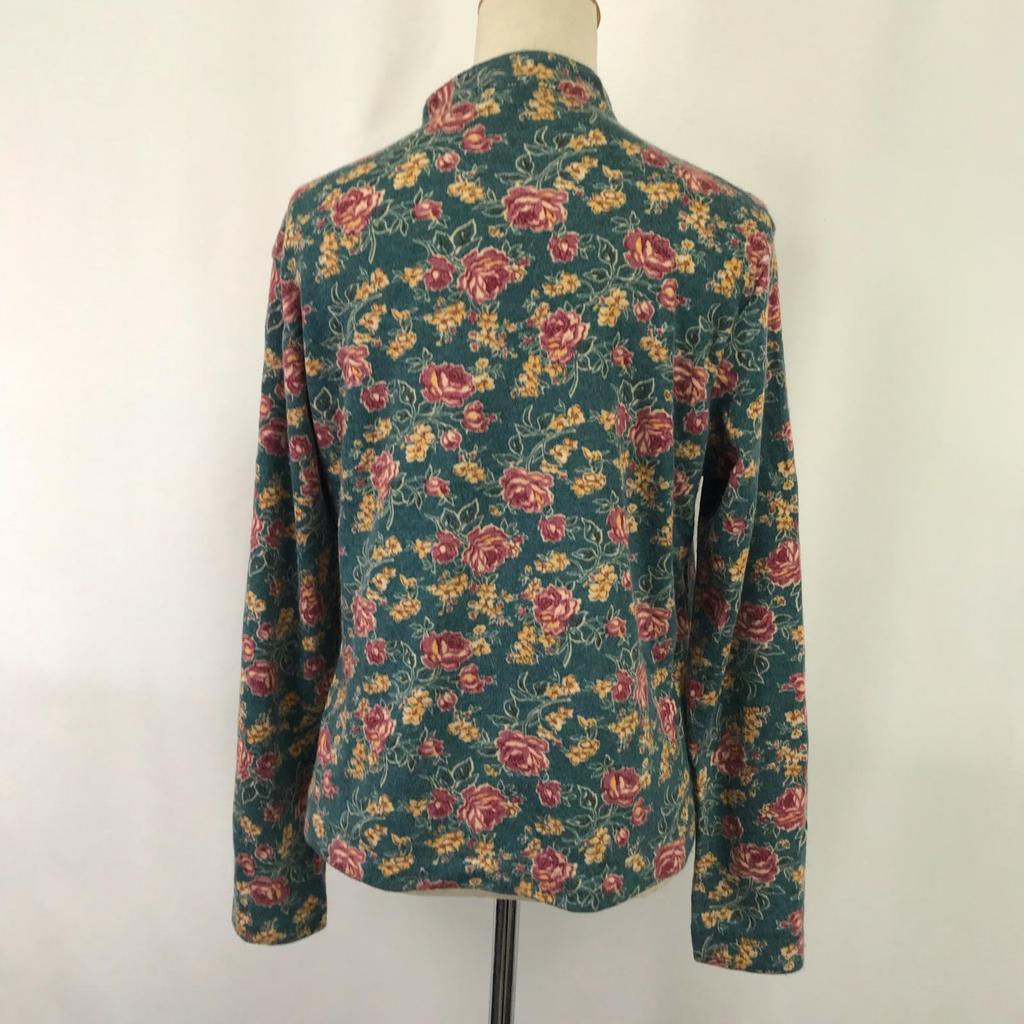 90s Vintage CANDY HOUSE China Dress Style Long Sleeve Shirt F Green Floral Japan(USED)