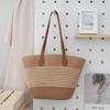 Pastoral Cotton Rope Woven Bag Women's Summer Large-capacity Striped Shoulder Bag Vegetable Basket Seaside Beach Tote Bag