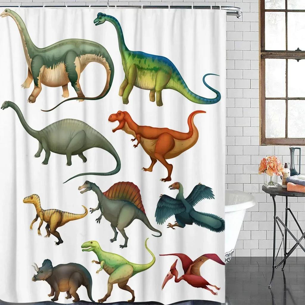 Dinosaur Sketch Shower Curtain: Fun, Vintage-Inspired Bathroom Decor For Playful, Educational Ambiance And Imaginative Touch