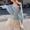 Mohair three-dimensional flower design thin knitted cardigan spring new gentle wind sweater jacket women