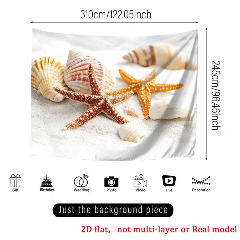 2D Starfish and Seashell Tapestry for Summer and Ocean-Themed Events