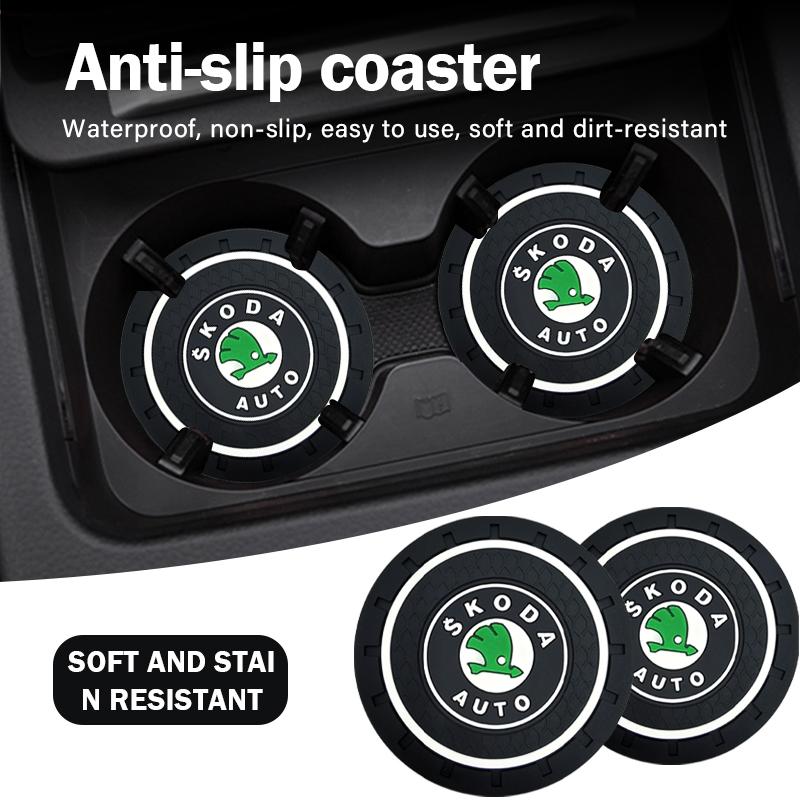 2025 Hot 1/2/4Pcs Car Coaster Water Cup Mat Non-Slip Pad Accessories For Skoda Rapid Scala Kodiaq Fabia Kamiq Karoq Octavia 2 3