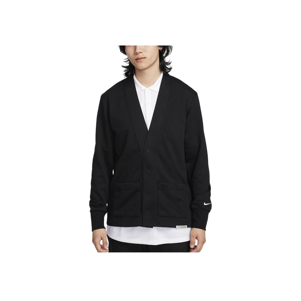 Nike Męski sweter dzianinowy w jednolitym kolorze z dekoltem w serek i długim rękawem, casualowy, czarny FB5465-010