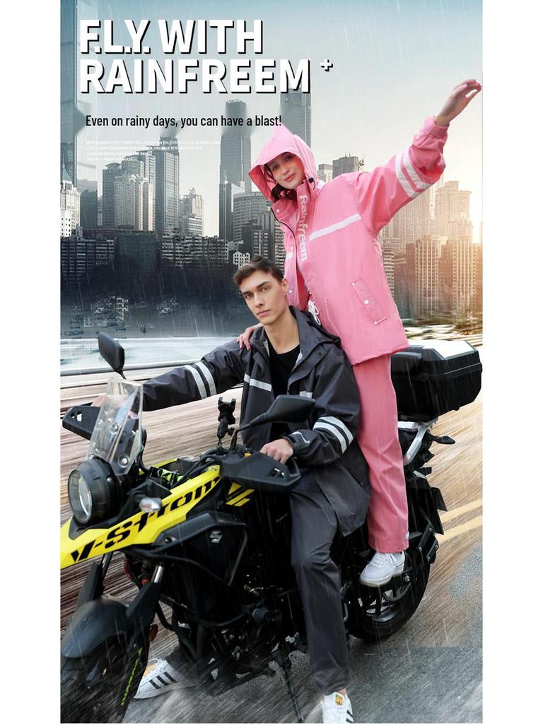 Qinfeiman Double Layer Motorcycle Raincoat and Pants Set for Outdoor Riding