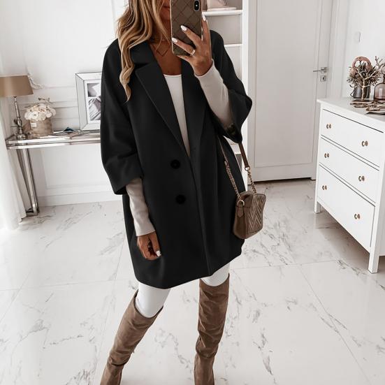 Women Casual Autumn Winter 45720 Sleeve Pockets Buttons Long Coat Loose Jacket