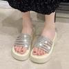 Fashion Shoes Glitter Slides House Slippers Platform Slipers Women Fashion Jelly 2025 Summer Luxury Soft Casual Crystal Leisure Slippers