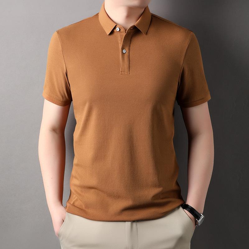 Men'S Short-Sleeved Pure Cotton Solid Color Polo Shirt Father'S Loose Casual Lapel High-End Clothes