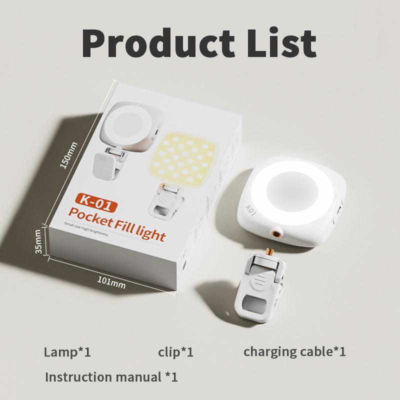 

Клипса и кольцевая лампа для мобильных телефонов - освещение для селфи, макияжа и видеозаписи, настольные принадлежности для дома и офиса белый