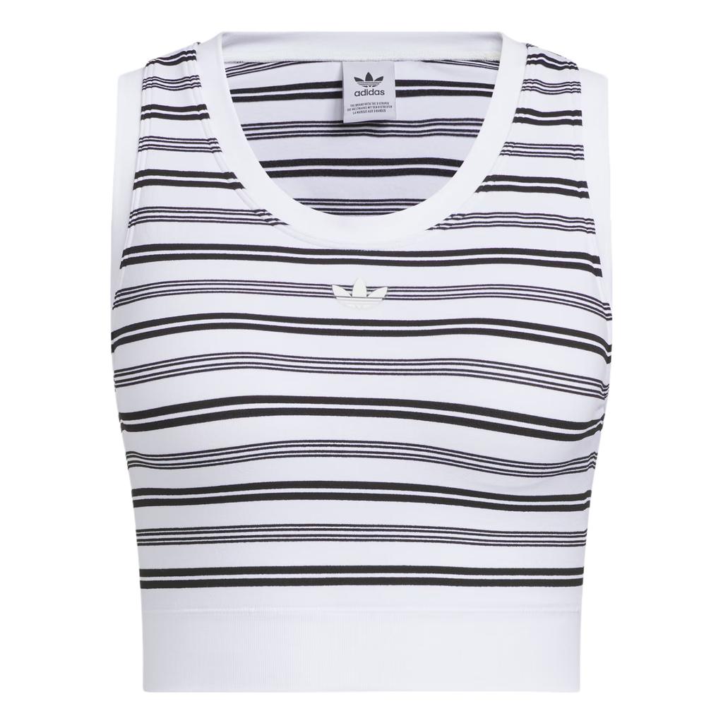 Adidas Originals Striped Round Neck Comfortable Slim Fit Sports Vest Women Tops White KE3722