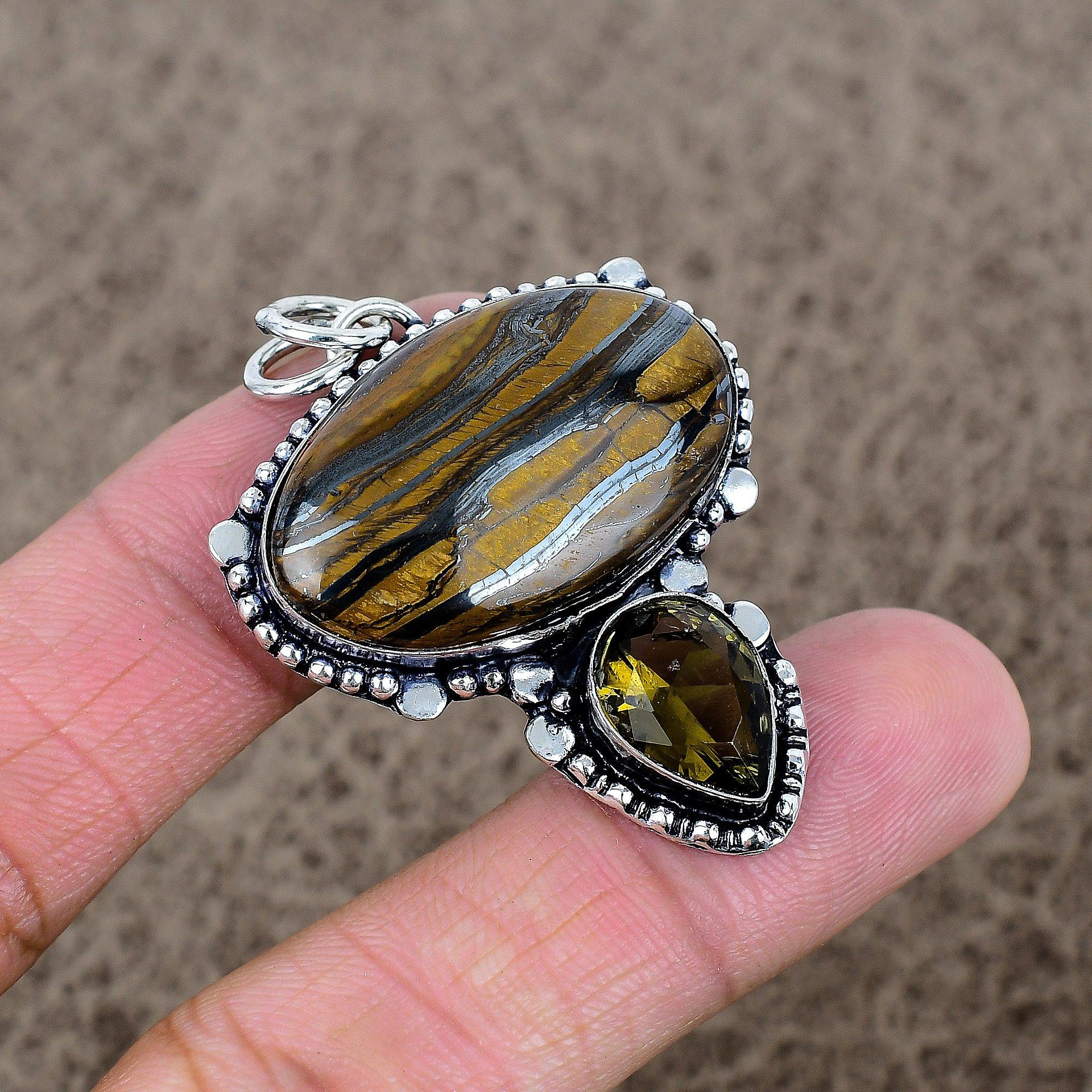 

Tiger Eye, Topaz Gemstone 925 Sterling Silver Jewelry Pendant 1.97 KKG-330