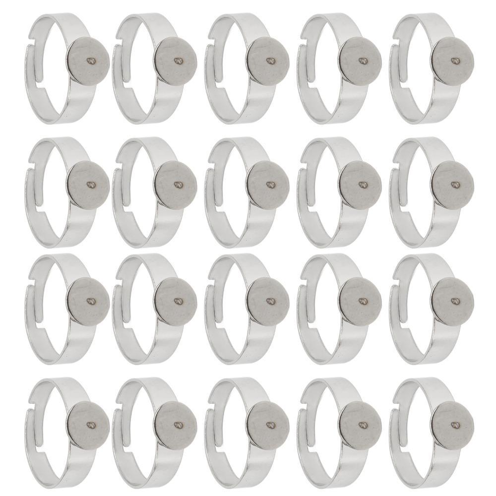 20pcs Stainless Steel Blank Ring Adjustable Design Flat Base Stainless Steel Ring Round Pad 8mm Adjustable Ring Jewelry Making