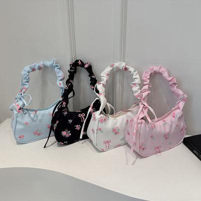 Einzigartige geraffte Kordelzug-Blumen-Handtasche Stilvolle vielseitige Schulter-Achselhöhlen-Tasche für Damen