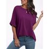 Women's Crew Neck Short Sleeve Loose Fit Tunic Top Solid Color Casual Tee Blouse