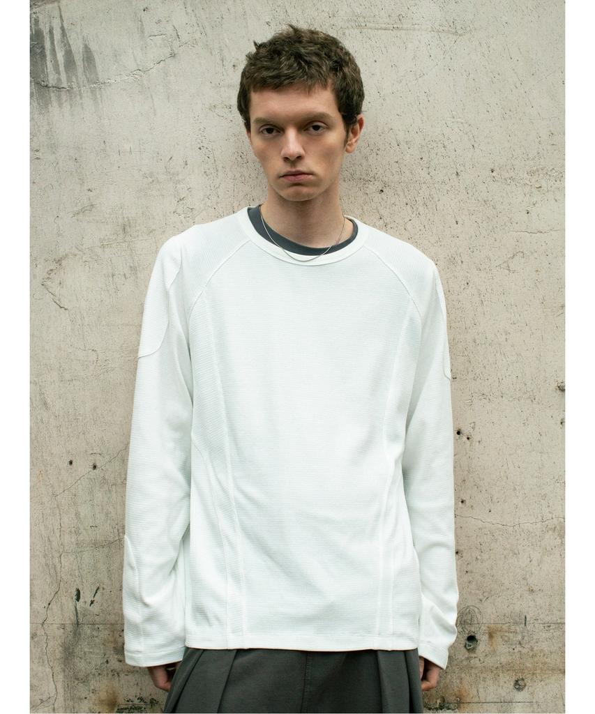 Saendeusaundeu Biker Waffle Long Sleeve Tshirt Ivory
