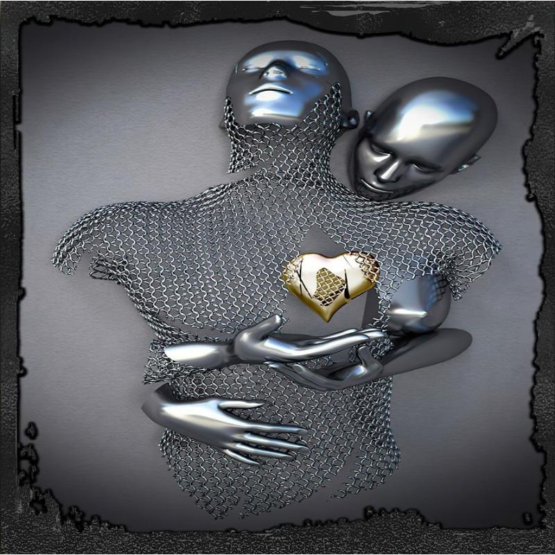 Zlatá kovová figúrka socha objíma umelecký plagát, bytová dekorácia s vysokým rozlíšením, maľba na sprej, bezrámové plátno, maľba na jadro