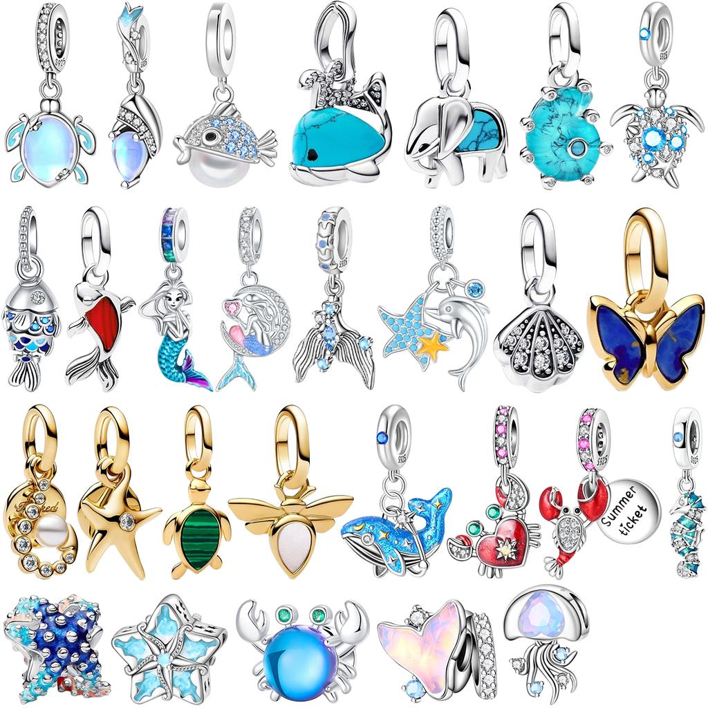 New Copper Ocean Charms Sea Star Whale Crab Seahorse Shell Fish Bead Pendant Fit Original Bracelet Necklace Jewelry