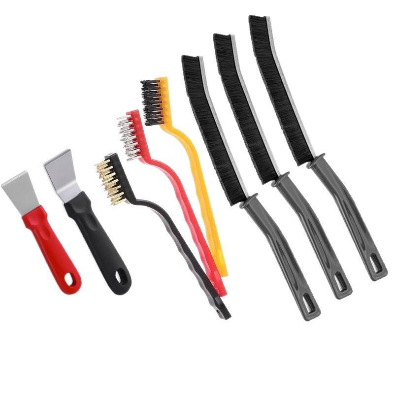 10-Piece Kitchen Cleaning Set: Spatula, Steel Wire Brush, Crevice Brush, Multifunctional Tool, Spring Cleaning Brush, and Pot Brush.