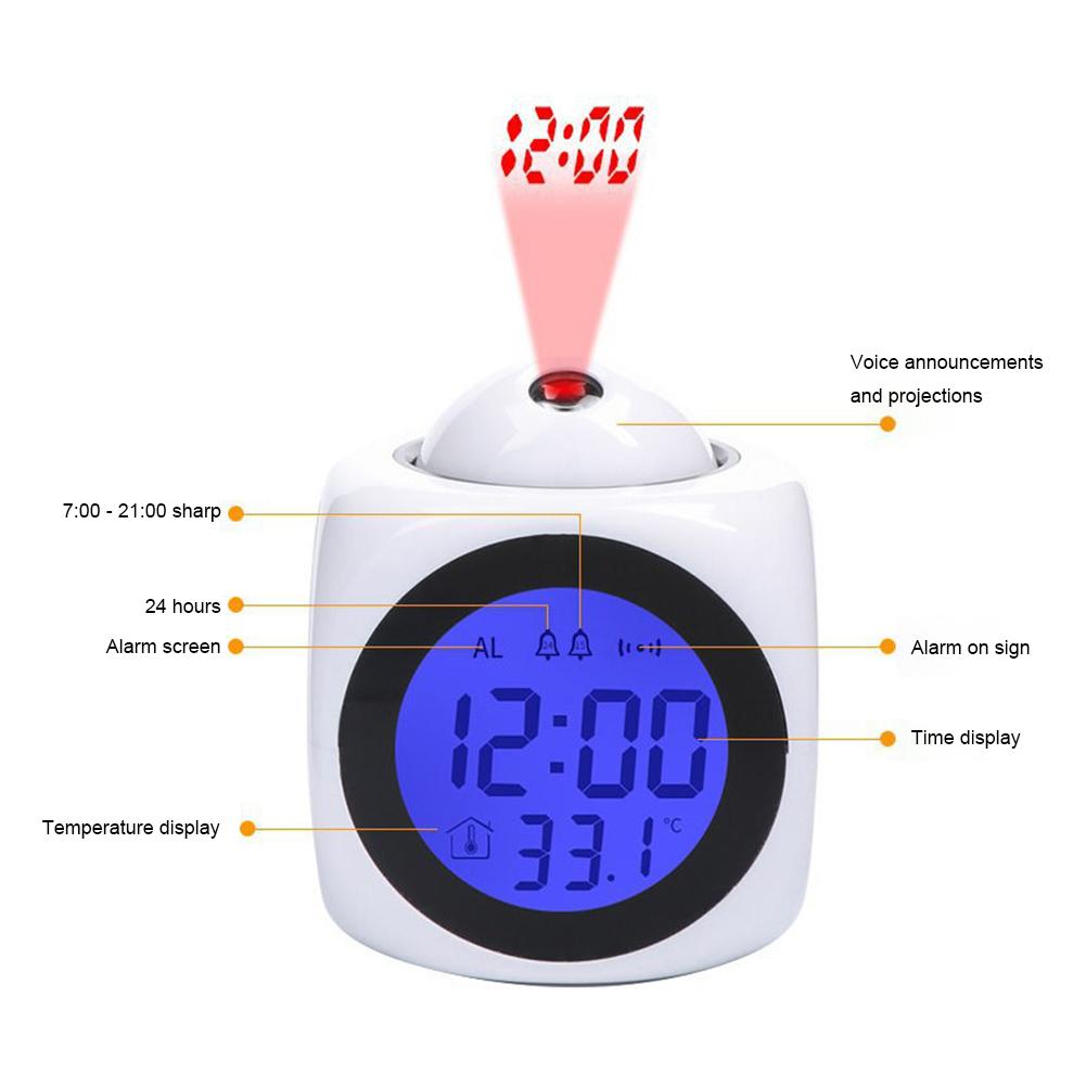 Electronic Alarm Clock Multi-function Digital Projection Alarm Clock Temperature Display 12/24 Hours for Home Bedroom Decoration