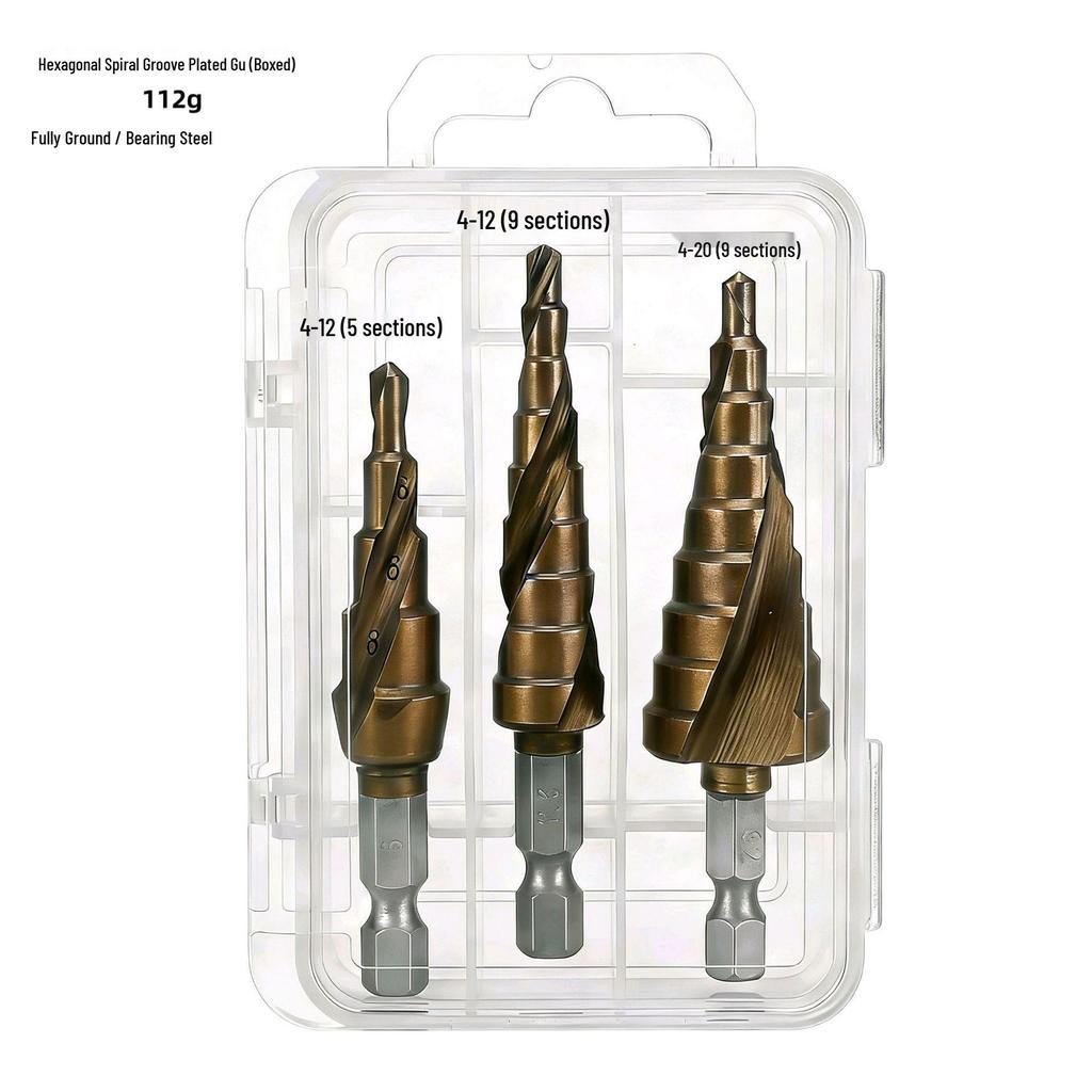 6-Piece Titanium Coated Serrated Step Drill Bit Set - Rustproof, Durable, High-Efficiency Twist Hole Opener.