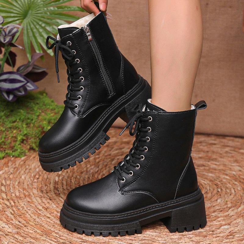 New Women Comfortable Ankle Autumn Winter Platform Boots Women Elegant Trend Fashion Zipper Lace Up Boots Shoes for Women
