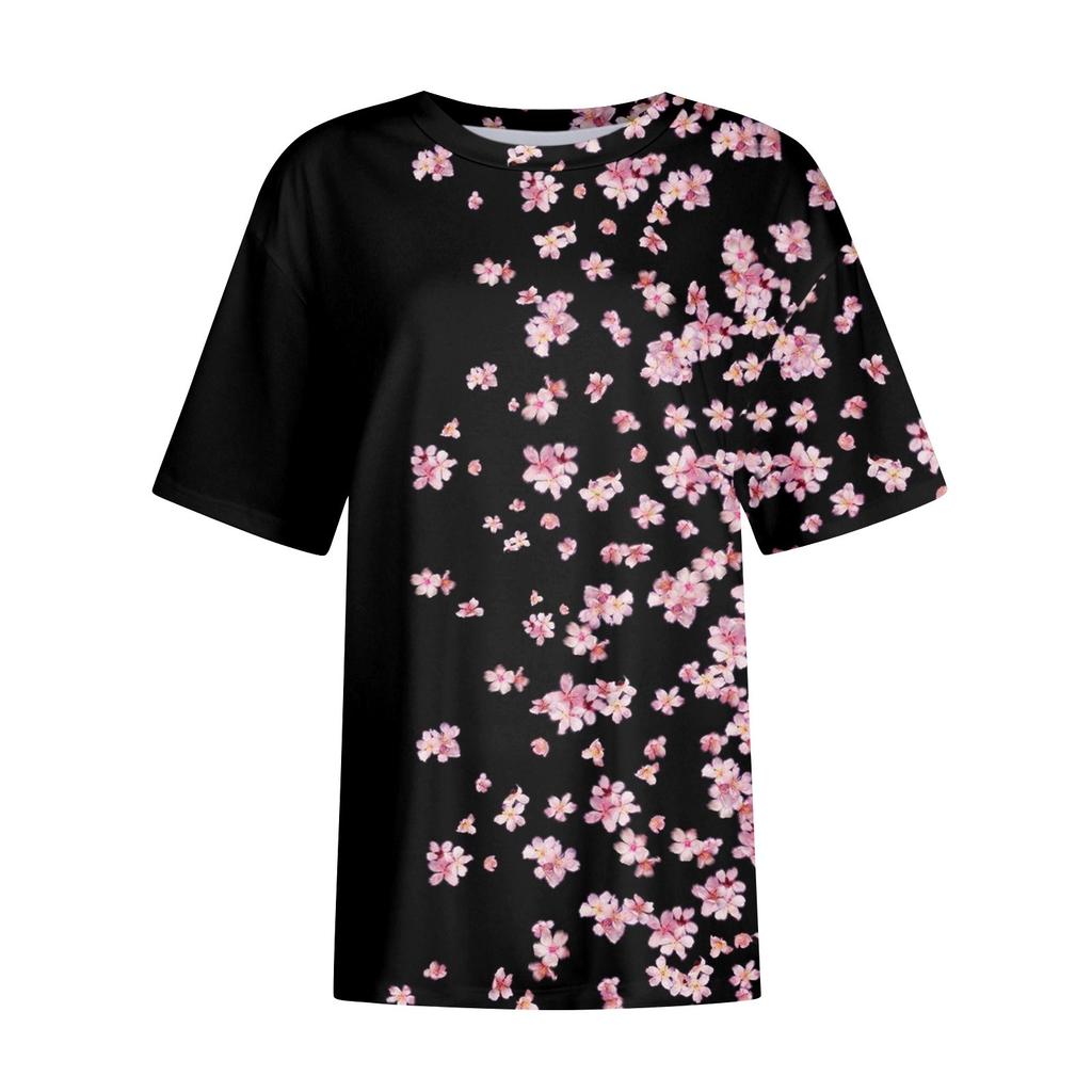 Camisetas Estampadas da Moda Para Mulheres Verão Tops de Manga Curta Blusa Solta com Decote Scoop