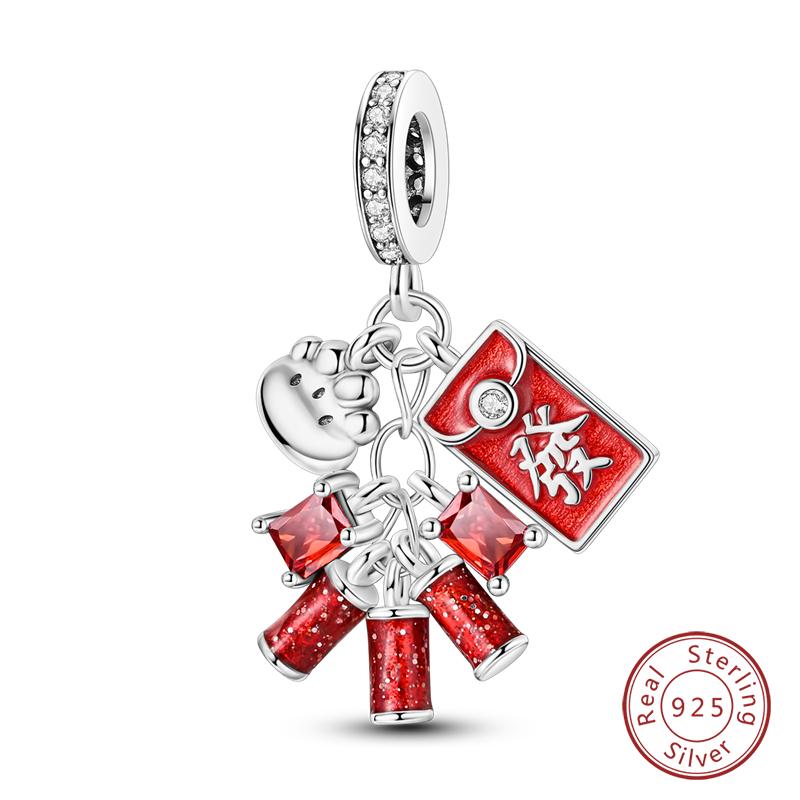 New Year Series Copper Lucky Cat God Of Wealth Lion Dance Koi Fish Charms Beads 3Mm Diy Jewelry Gifts