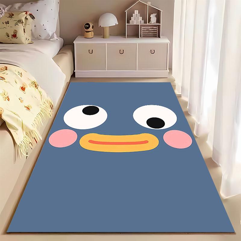 Cute Cartoon Face Blue Carpet Suitable As a Non-slip Mat for the Living Room or Bedroom Sofa