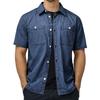 Mens Black Denim Short Sleeve Shirt Turn-down Collar Casual Loose Fit Button Down Top