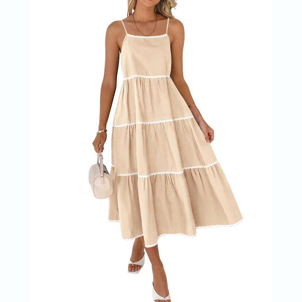 Women Summer Dresses Sling Dresses Solid Color Boho Long Dresses