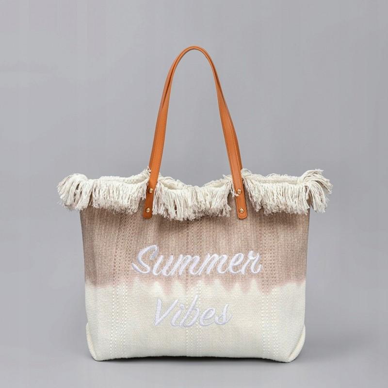 Boho Holiday Beach Bag with Fringes Brown Ombre For Shopping Fashion
