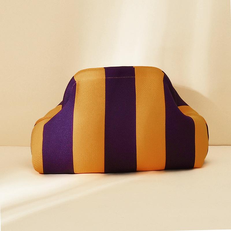 Knitted bag, striped clutch bag, women's flying woven clouds, versatile temperament, portable cosmetic bag, large capacity