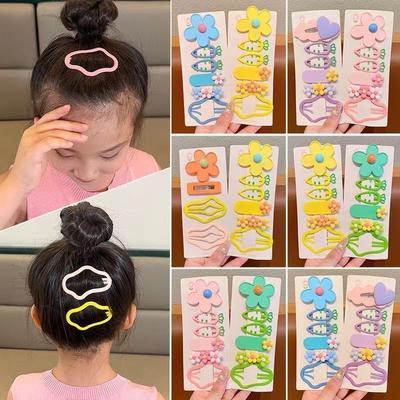 6Pcs/Set Colorful Flower Hair Clips Korean Cloud Cute Cartoon Girls Hairpins Sweet Baby BB Clip Barrettes Kids Hair Accessories