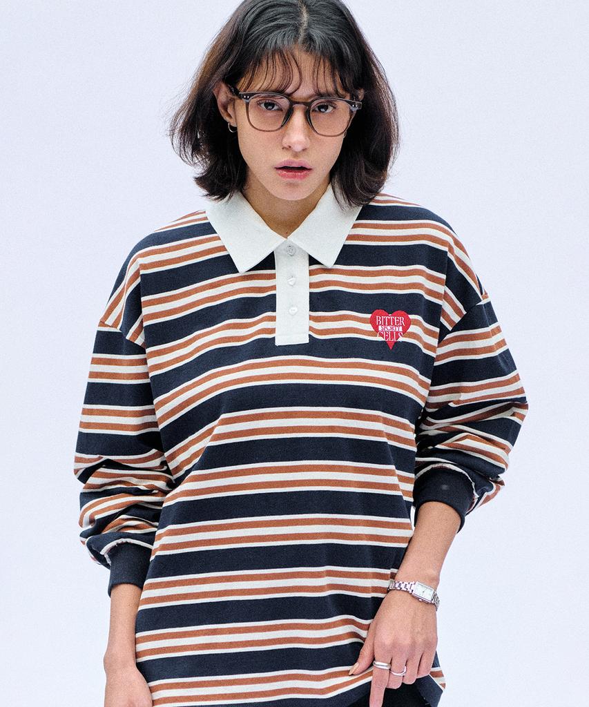 Biteoseljeu Union Stripe Collared Tee - Navy