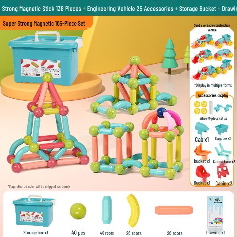 3D Magnetic Rod Building Blocks for Kids - Strong Magnet Puzzle Toy for Boys