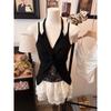 Kumikumi Gyaru Wind French style Kinked Lace Edge Cami Women Summer Slimming With Chest Pad Outer Wear Top