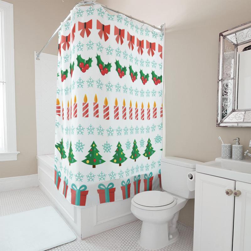 TU Weihnachtsdusche Vorhang Festliche Feiertagsdekoration Wasserdichtes Badezimmer Set Weihnachten Muster Hintergrund