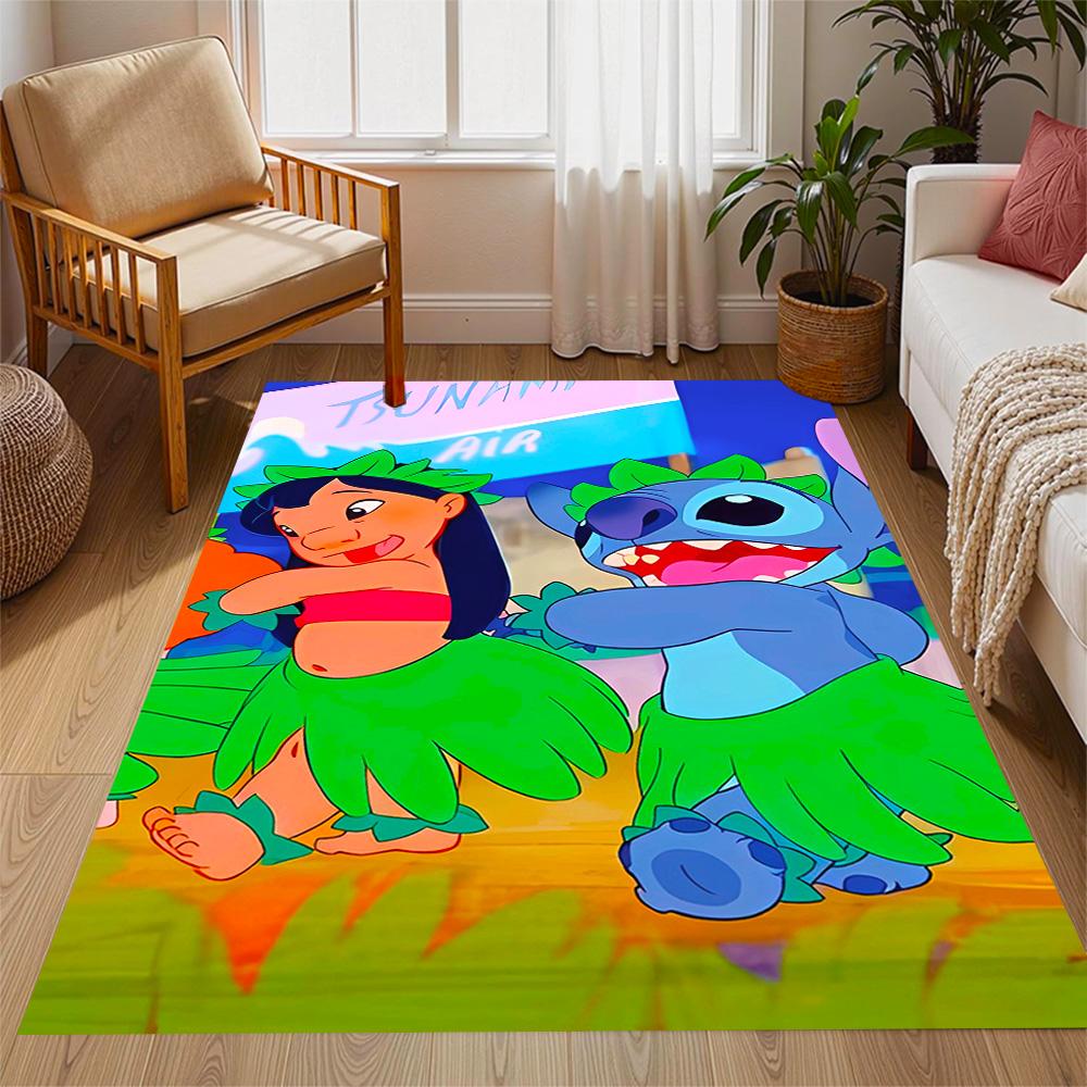 Lilo And Stitch Dance Party Disney Cartoon Theme Anti-Slip Rug - Polyester, Home Decor, Suitable for Bedrooms, Living Rooms, Doorways, and Studios