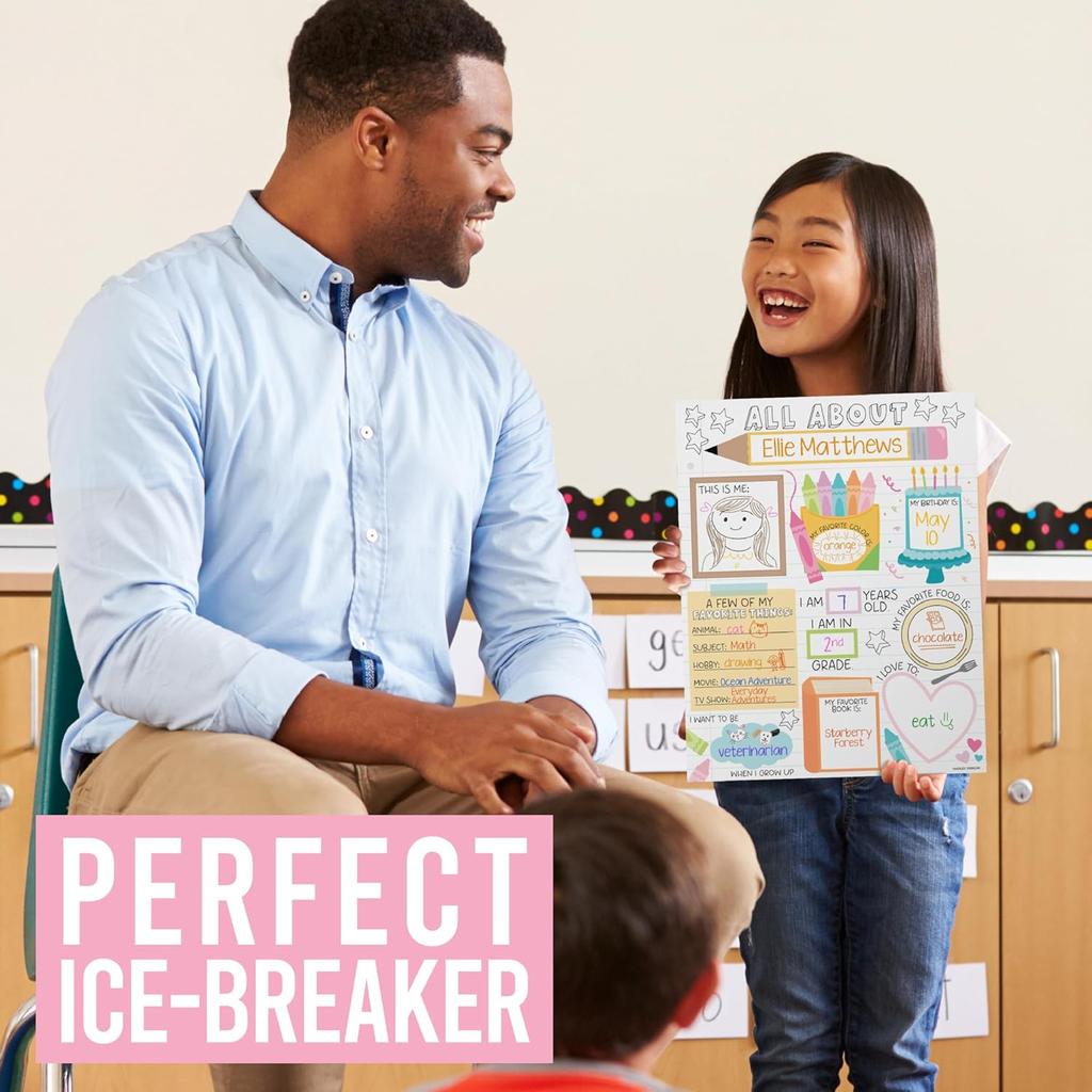 Hadley Designs All About Me Posters Elementary - 20 Star Student Poster Kindergarten, 11x14 All About Myself Star of The Week Poster Preschool,