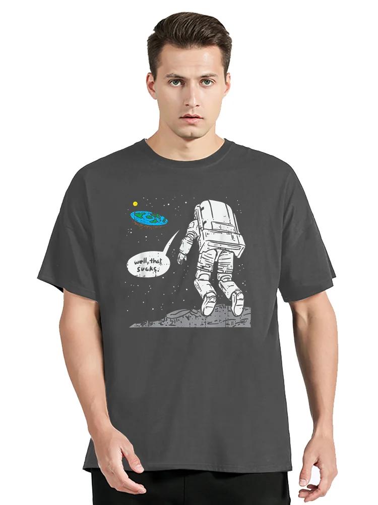 Funny Moon Landing Tshirt Flat Earth, That Sucks, Space T Shirt Men's Top Cotton T-shirt Casual Clothing Oversized Tees