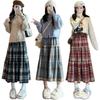 Retro Red Plaid Woolen Midi Skirt with Elastic Waist and Big Swing