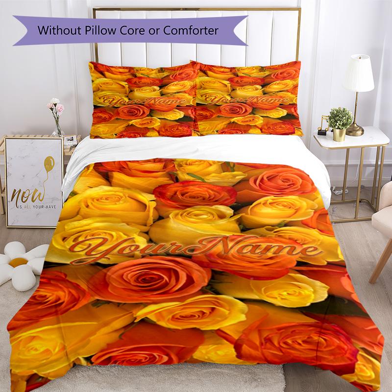 Rose Customize Your Name Bedding Set Breathable Duvet Cover with Pillowcases Home Decoration Birthday Gift
