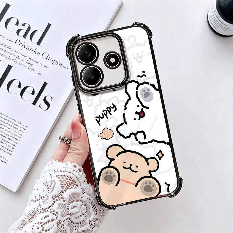 Kawaii Line Puppy Cute Soft Phone Case For Xiaomi Redmi Note 14 15 Pro Plus 13 12 11S 11T 5G 10 9S 9 Plating Anti-Fall Fundas