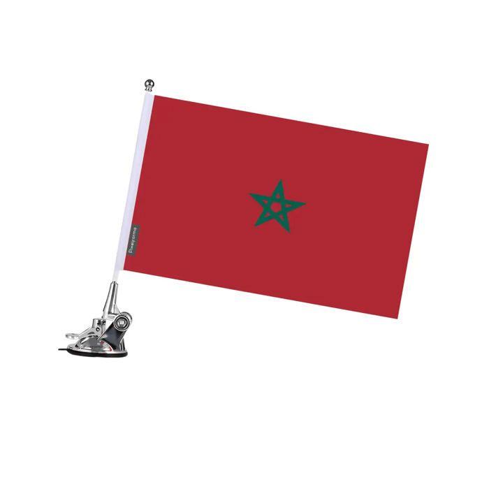 Drapeau - Maroc - 27 X 35 Cm - Mât À Ventouse - Acier Inoxydable - Impression Recto/Verso