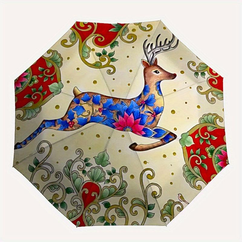 

1pc Deer Floral Automatic Open/close Umbrella, 8-Rib sturdy structure, Portable Travel Umbrella, Parties, Everyday Use, Outdoor Accessory, A